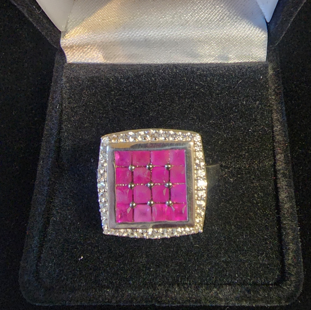 Royal Thai Ruby, Natural White Zircon Ring